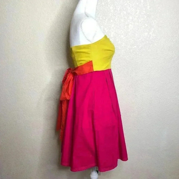 MAEVE Strapless Color Block Dress Smocked back 2 - Picture 4 of 13
